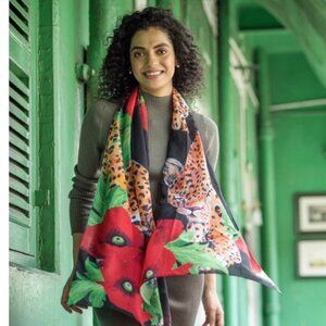 EUC Anuschka Nature Inspired Chiffon Scarf 70"x24" Enigmatic Leopard